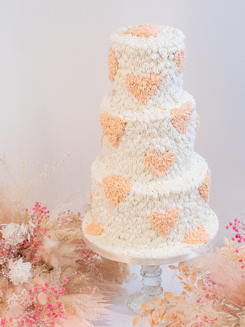 Shaggy Peach Hearts wedding cake 